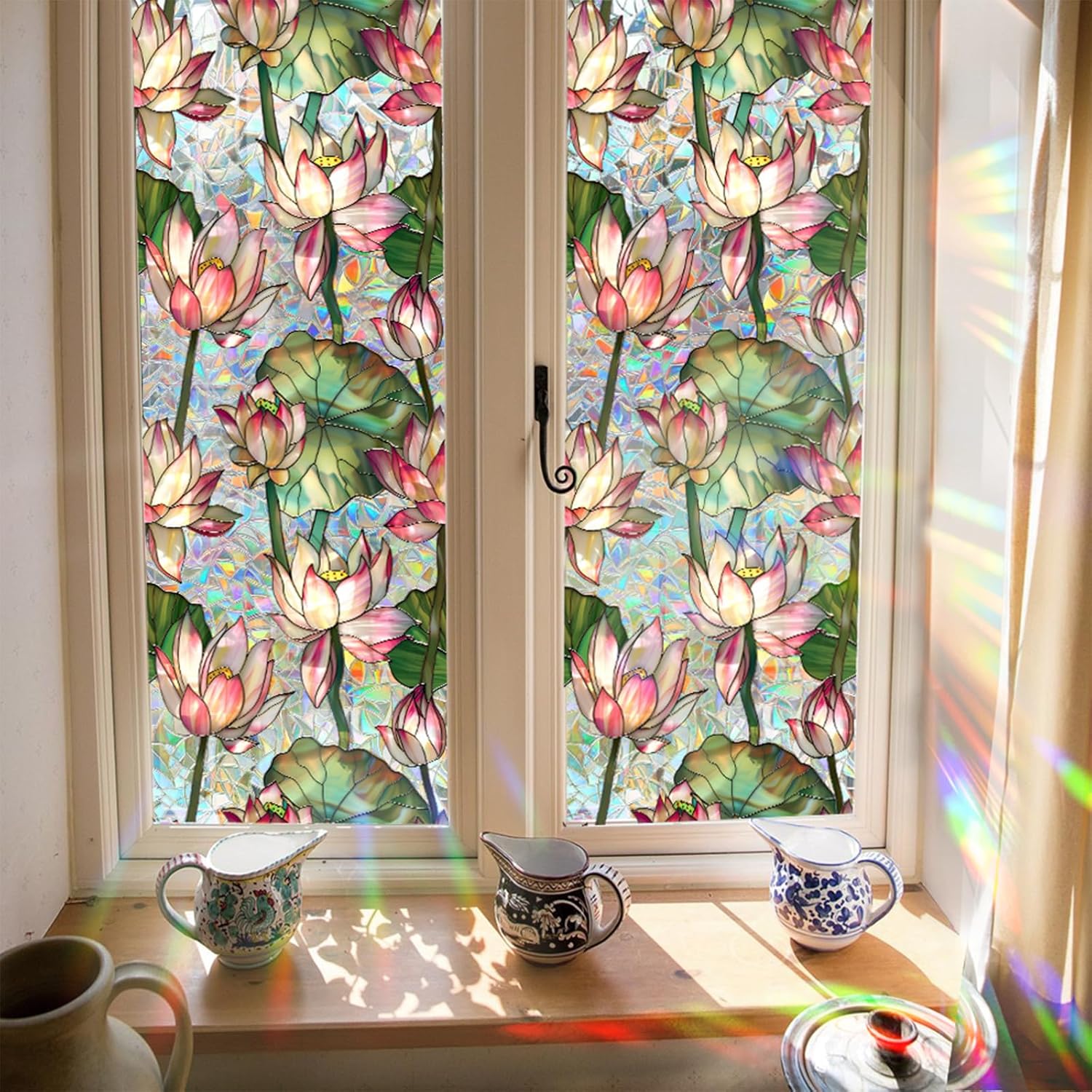 Home Bathroom Window Tint - Pellicola per Finestre con Fiori di