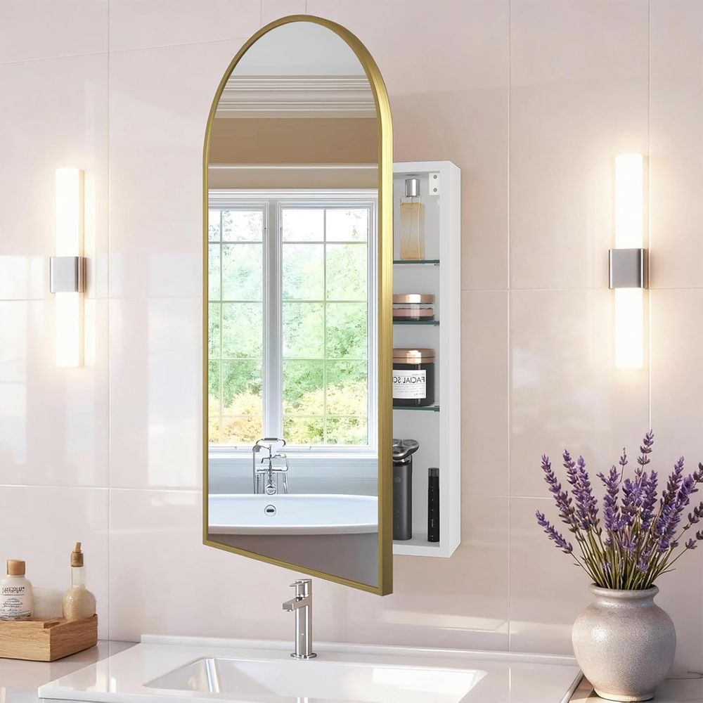 Home Bathroom Mirror - Lussuoso Armadietto da Bagno Dorato ad