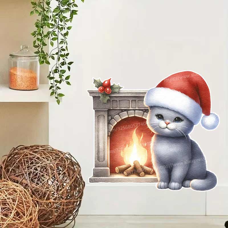 Home Bathroom Tiles Design - Adesivo da parete gatto di Natale