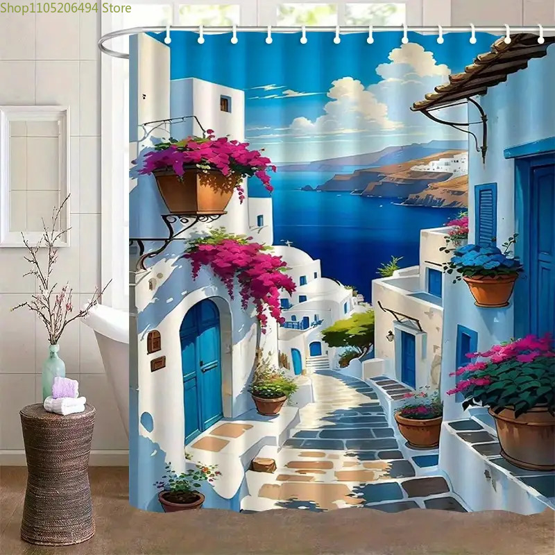 Home Decor Bathroom Ideas - Tenda Doccia Santorini, Isola Greca, Design